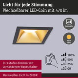 Schwarzer LED-Einbaustrahler mit warmweißem Licht 2700K und 3-stufiger Dimmfunktion für Wohnräume