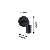 Applique murale noire en métal avec tête cylindrique de 80x125x118 mm pour éclairage moderne