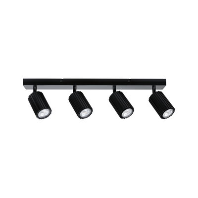 Black four-light LED ceiling spotlight in aluminium with adjustable heads for targeted lighting