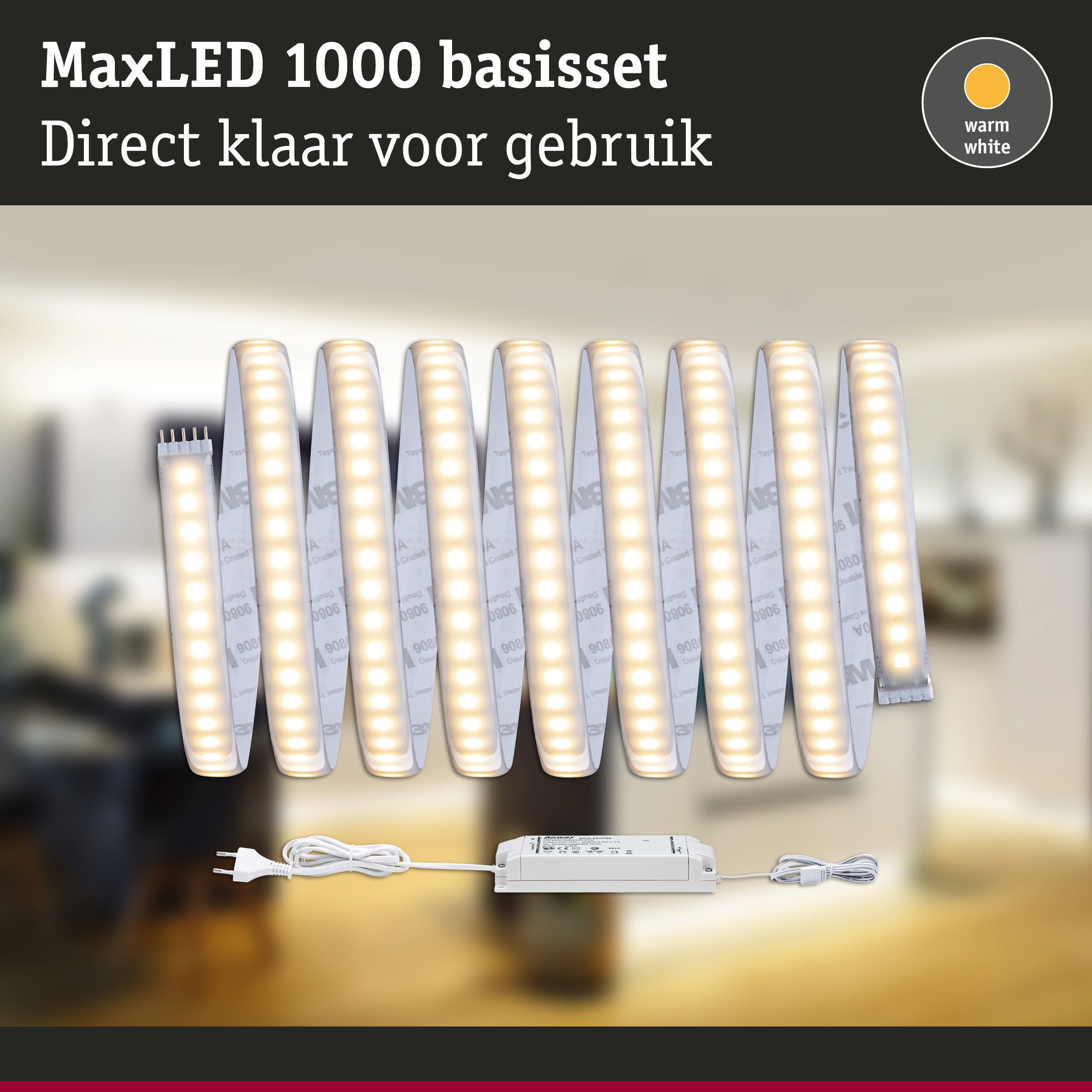 MaxLED 1000 basisset met warmwit LED-licht en voeding voor eenvoudige installatie en verlichting