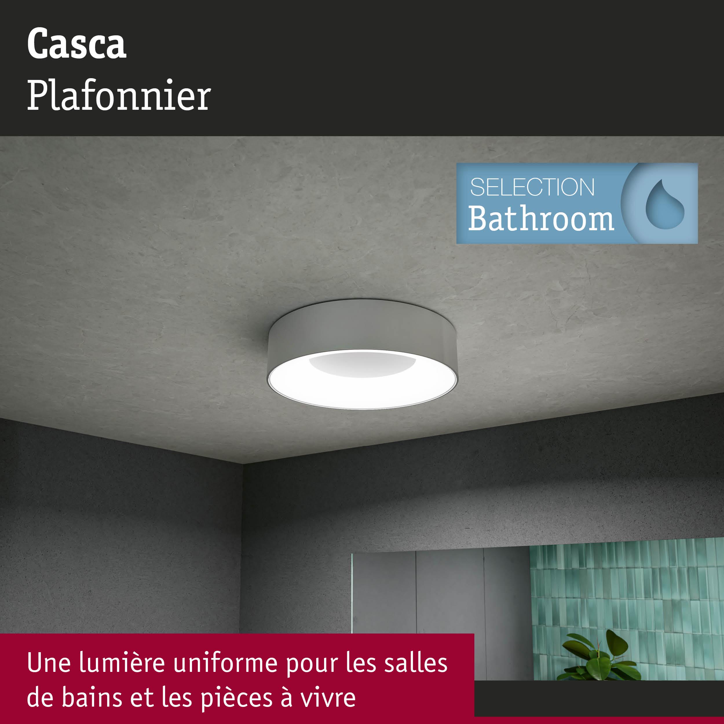 Plafonnier Casca blanc pour salle de bains avec lumière uniforme et design moderne