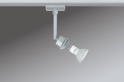 Spot sur rail en métal argenté avec ampoule LED GU10 blanche amovible pour éclairage flexible
