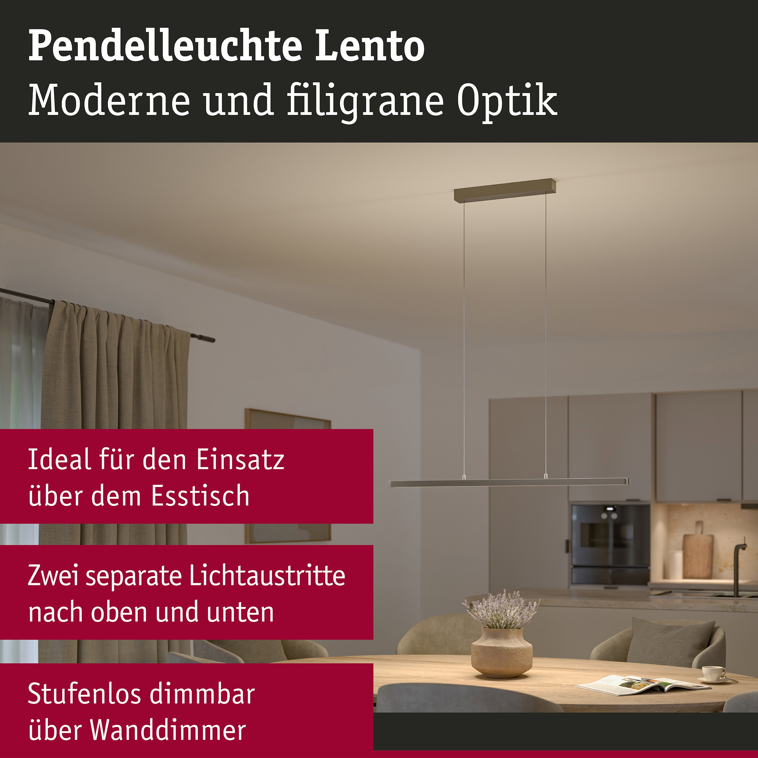 LED Pendelleuchte Lento 2700K 2200lm 36W Titanium