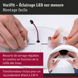 Éclairage LED VariFit avec ressorts réglables et transformateur 230V intégré pour un montage facile