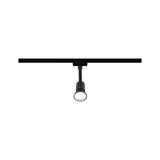 Black metal LED spotlight on track system for flexible accent lighting in interiors