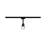 Black metal LED spotlight on track system for flexible accent lighting in interiors