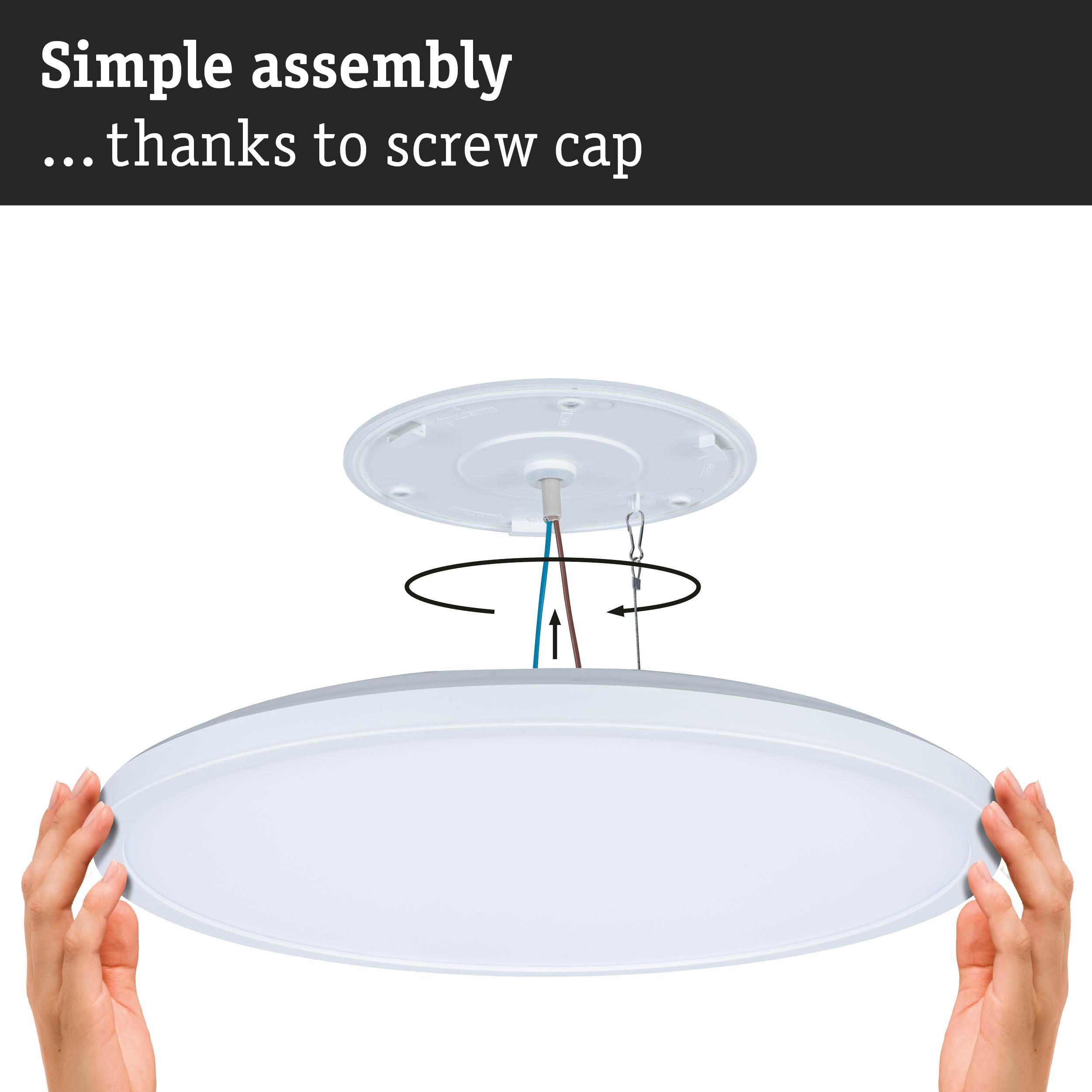 White round LED ceiling light in plastic with easy assembly using screw cap for home lighting