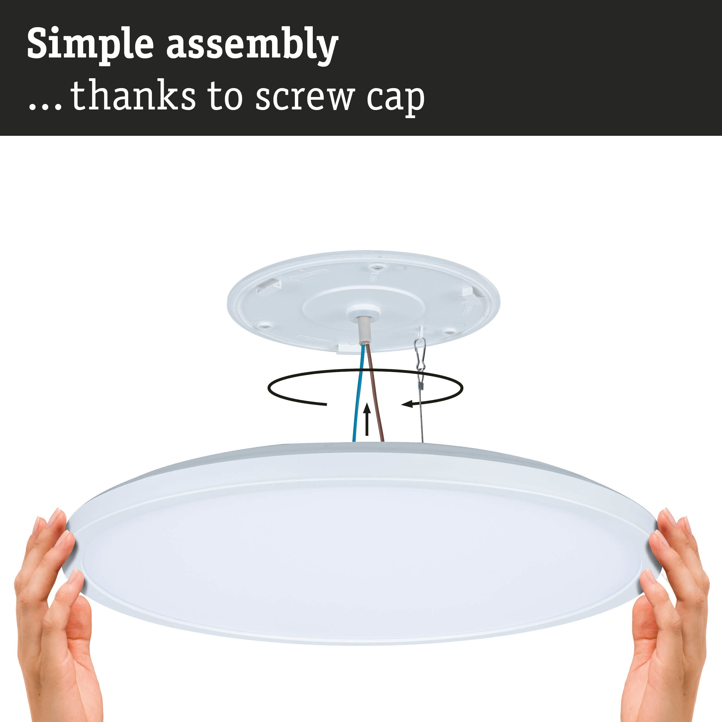 White plastic ceiling light with screw cap for easy assembly and LED lighting fixture