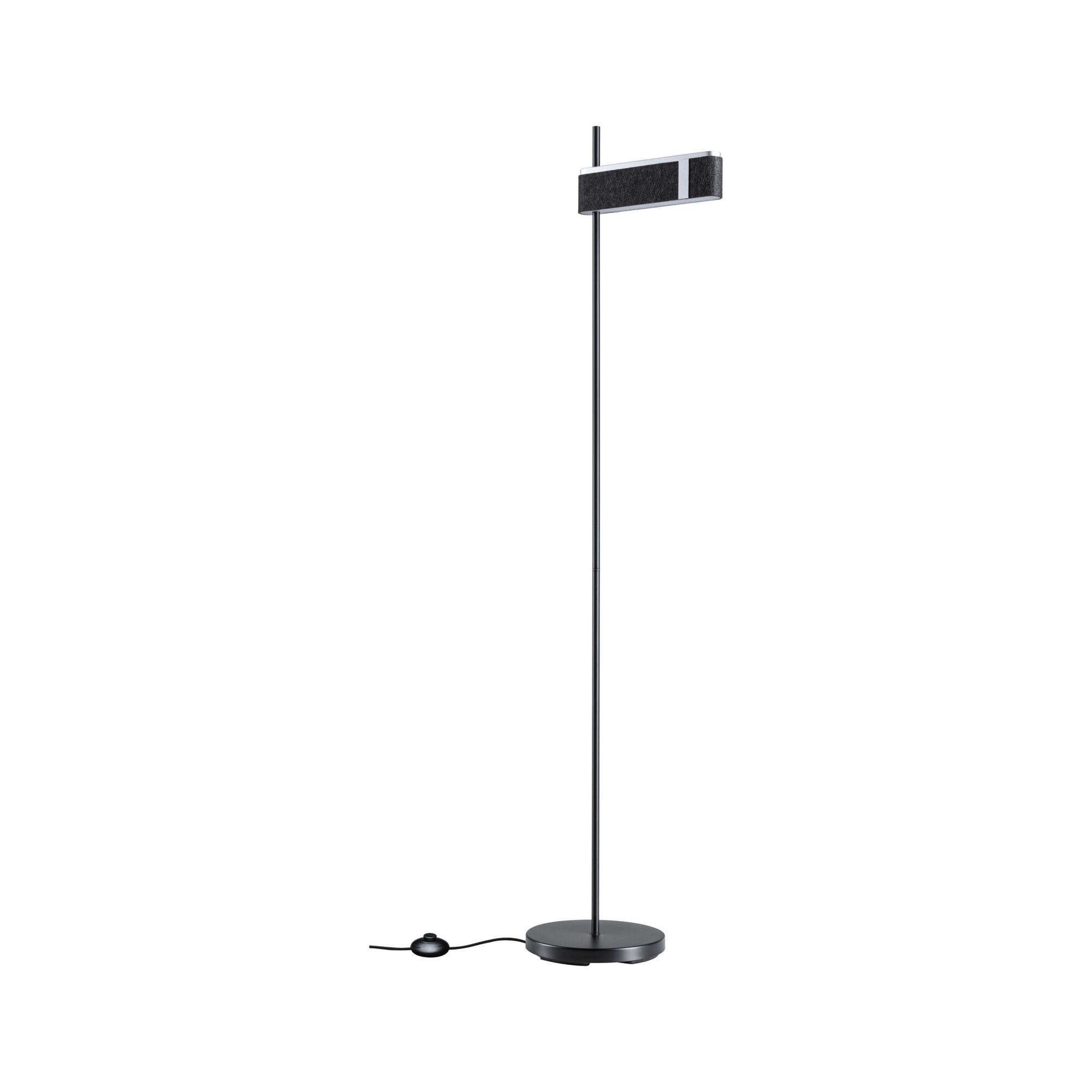 Zwarte vloerlamp met ronde voet en rechthoekige stoffen kap voor moderne woonkamerverlichting