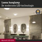 Moderne badkamer met Luena LED-hanglamp in warm wit licht en groene marmeren wastafel