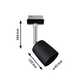 Black metal LED spotlight with 160 mm height and 65 mm diameter for modern indoor lighting