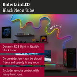 Flexible black neon LED tube with dynamic RGB light and remote control for versatile room lighting