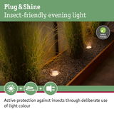 Insect-friendly Plug & Shine LED recessed light in warm white for garden lighting