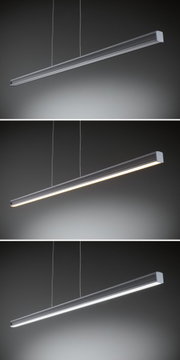 Modern grey aluminium pendant light with warm and cool LED light for office and living spaces
