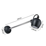 Schwarze LED-Wandleuchte mit Edelstahlarm, Maße 416 mm Länge, 90 mm Durchmesser, moderne Innenbeleuchtung