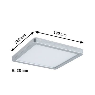 Plafonnier LED carré en aluminium argenté, 190x190 mm, design fin avec diffuseur blanc