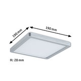 Square LED ceiling light in silver aluminum, 190x190 mm, slim design with white diffuser