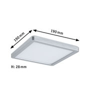 Quadratische LED-Deckenleuchte aus silbernem Aluminium mit 190 mm Kantenlänge und 28 mm Höhe