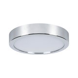 Round chrome ceiling light with white diffuser, modern LED fixture for living spaces