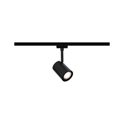 Black metal LED spotlight on track system, dimmable for modern indoor lighting