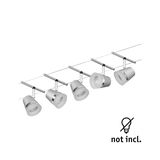 Fünfflammige Seilspannleuchte aus silbernem Metall mit verstellbaren Spots ohne Leuchtmittel