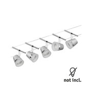 Moderne weiße LED-Seilstrahler mit verstellbaren Spots und Chromring für flexible Raumbeleuchtung