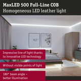 MaxLED 500 homogeneous LED leather light strip in bedroom with indirect ceiling and under-bed lighting