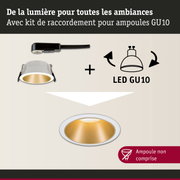 Spot encastré blanc avec réflecteur doré et câble noir pour ampoules LED GU10