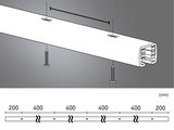 Technical drawing of white aluminum profile with screws and measurements in millimeters.