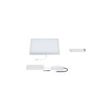 White square LED panel with driver and mounting bracket for energy-efficient ceiling lighting
