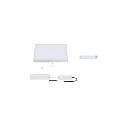 White square LED panel with driver and mounting bracket for energy-efficient ceiling lighting