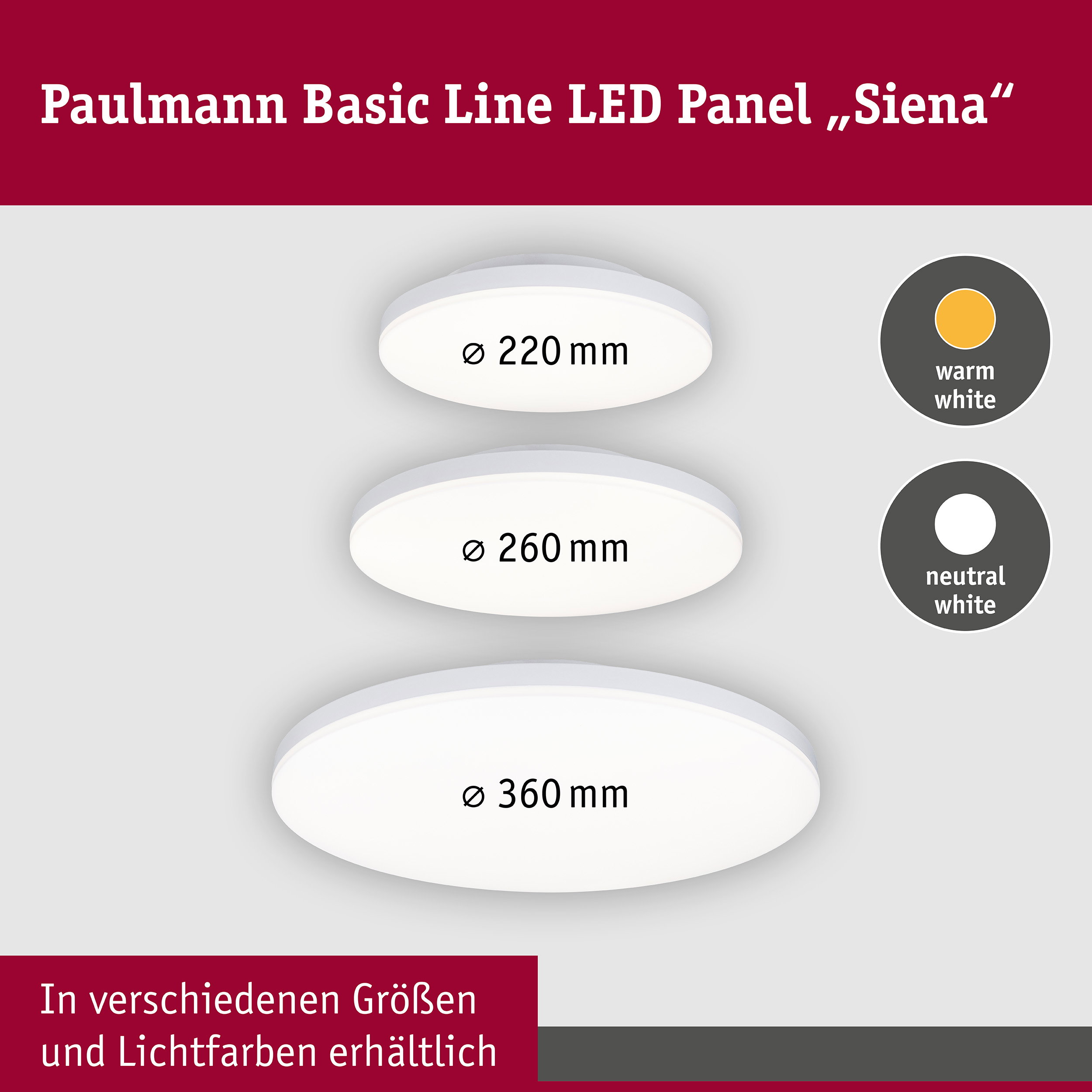 LED Deckenleuchte Siena 4000K 260mm 1600lm 230V 18,8W