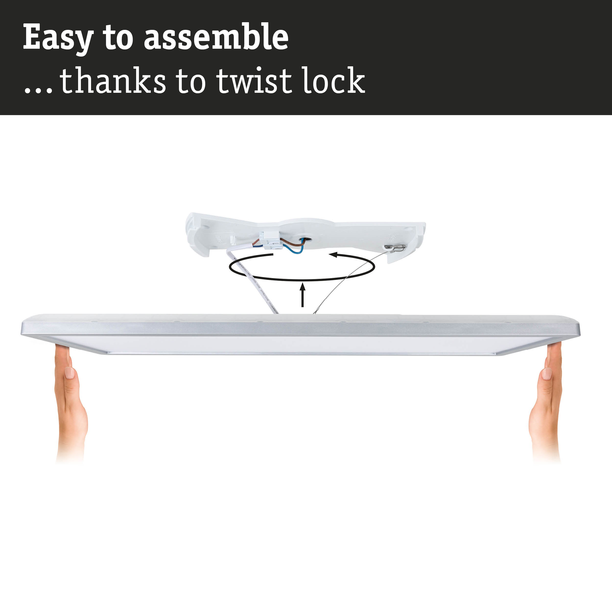 White LED ceiling panel with twist lock for easy assembly and energy-efficient lighting