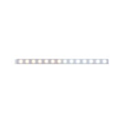 LED light strip with warm and cool white LEDs in transparent casing for versatile lighting use