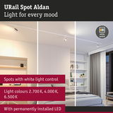 URail Spot Aldan LED spotlight with white light control in modern bedroom showing adjustable light colours