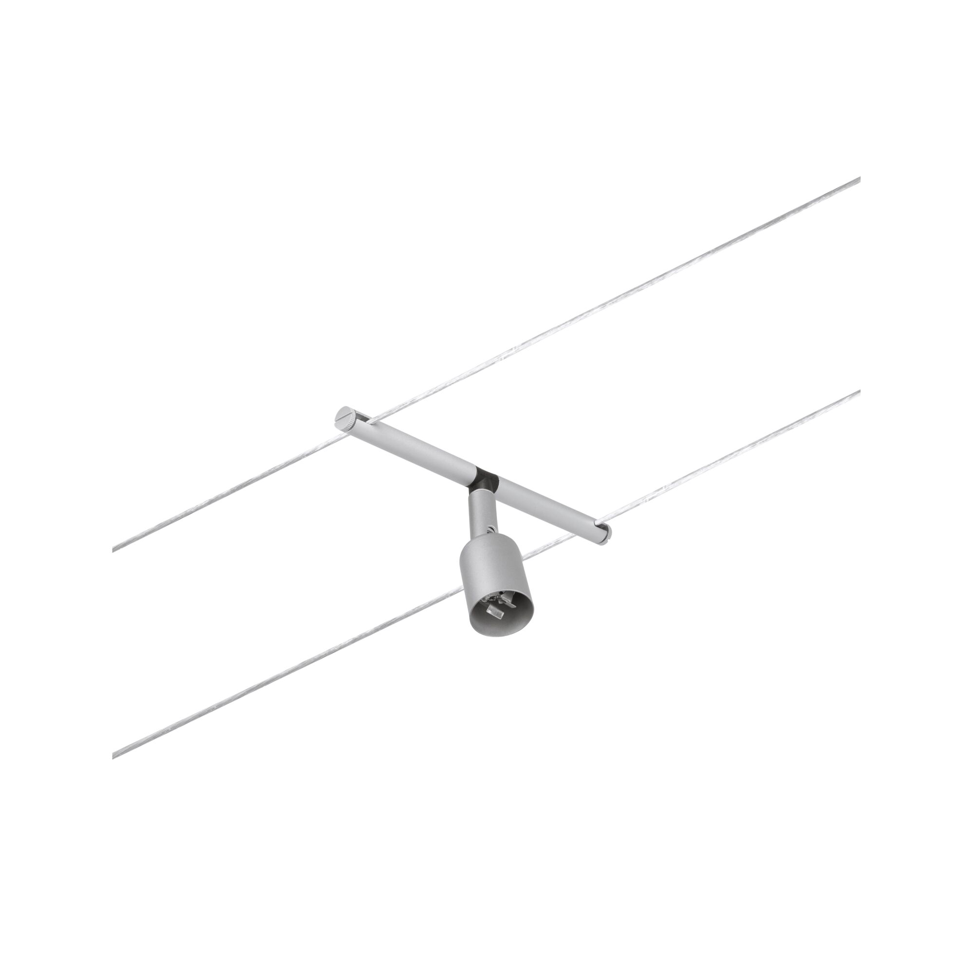 Modern silver metal cable spotlight with adjustable lamp head for versatile lighting solutions
