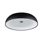 Runde Deckenleuchte mit schwarzem Metallgehäuse und weißem Diffusor für modernes Raumlicht