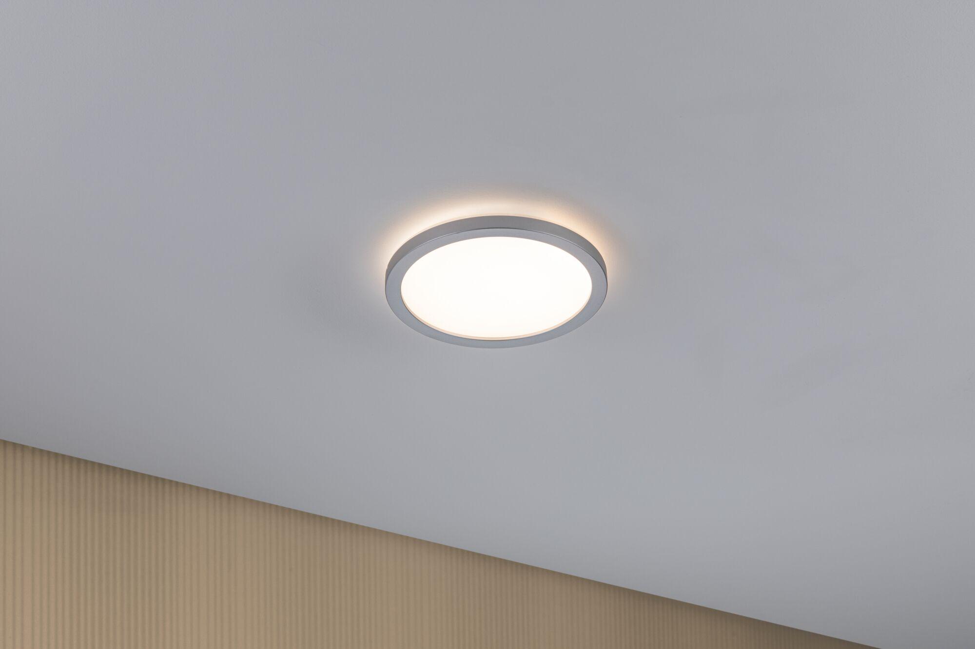 Runde LED-Deckenleuchte mit weißem Diffusor und silbernem Aluminiumrahmen für modernes Raumlicht