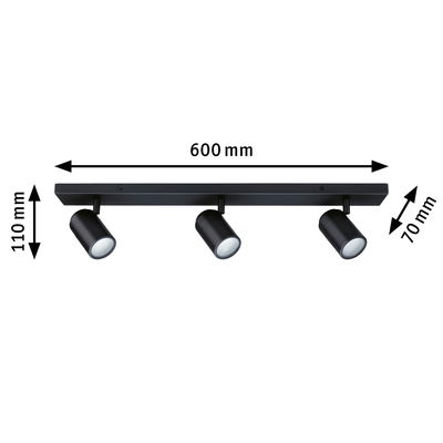 Schwarze LED-Deckenleuchte mit drei verstellbaren Spots aus Metall, 600 mm lang, moderne Innenbeleuchtung