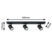 Plafonnier LED noir en métal avec trois spots réglables, 600 mm de long, éclairage intérieur moderne