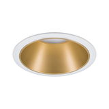 Round recessed spotlight with white frame and gold reflector for modern LED lighting solutions