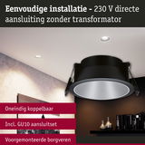 Zwarte inbouwspot met zilveren reflector voor 230 V directe aansluiting zonder transformator