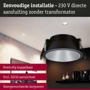 Zwarte inbouwspot met GU10 aansluiting en 230V directe installatie zonder transformator