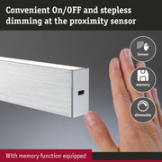 Silver aluminium wall light with sensor for stepless dimming and memory function