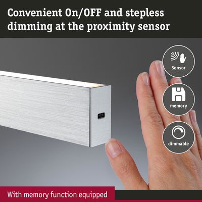 Silver LED light bar with proximity sensor for stepless dimming and memory function