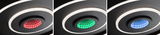 Moderne LED-plafondlamp met zwarte behuizing en kleurveranderend rood, groen en blauw licht