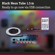 Black 1.5m neon tube with USB connection, remote control and mounting accessories for LED lighting