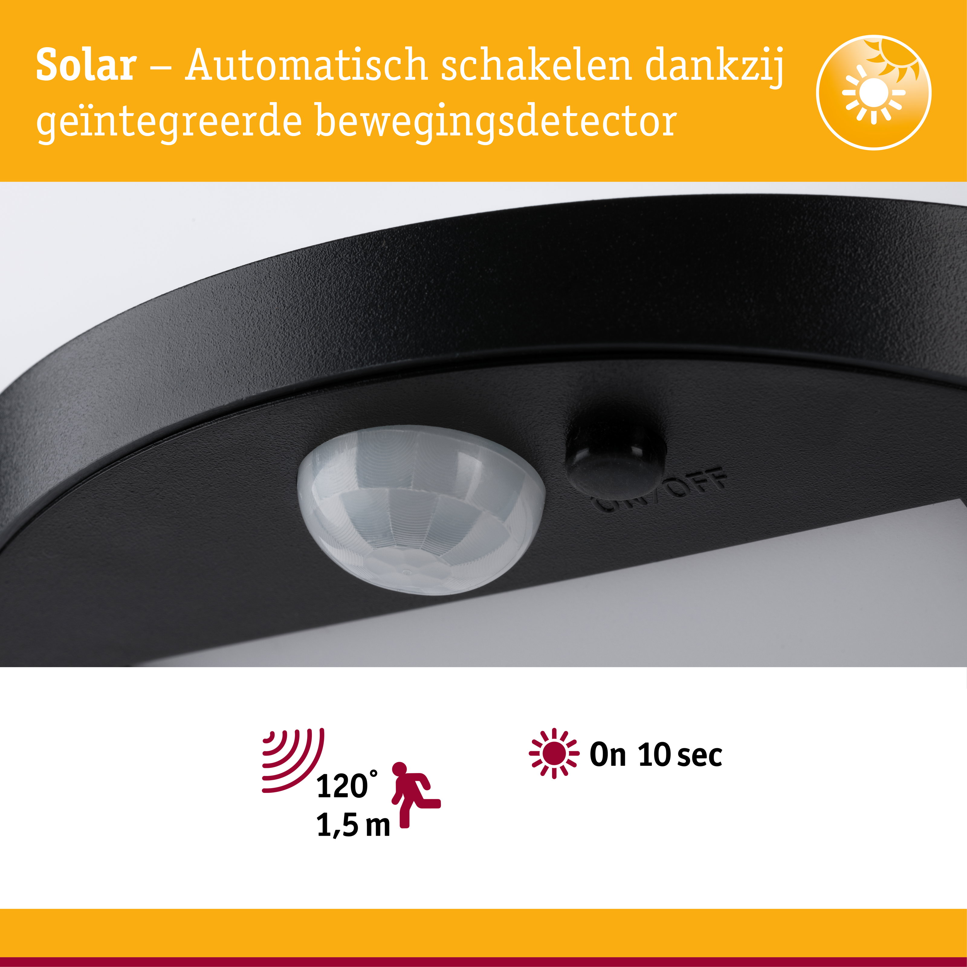 Zwarte solar bewegingssensor met geïntegreerde detector en automatische schakelaar voor energiezuinige verlichting