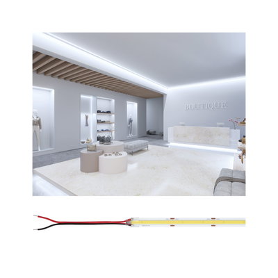 White LED strip light with connection cable for modern interior and retail lighting solutions