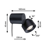Sort metal LED-væglampe med justerbart hoved og 150 cm kabel til fleksibel belysning
